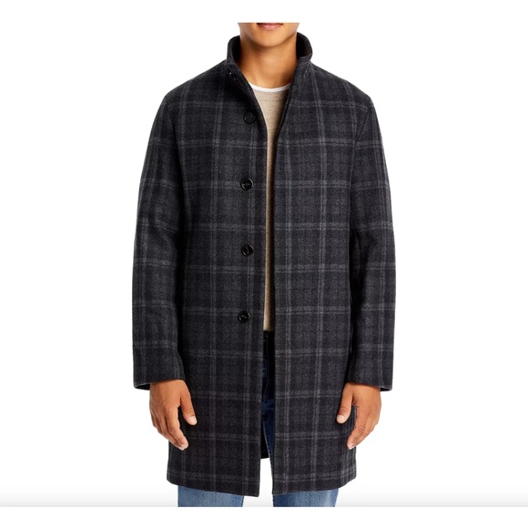 Theory Belvin Ortler Plaid Regular Fit Button Coat Classic Gray Multi Size XL